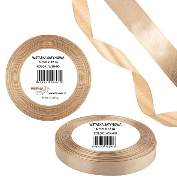 Wstążka satynowa 6mmx32m Tan WS6-60 Brewis